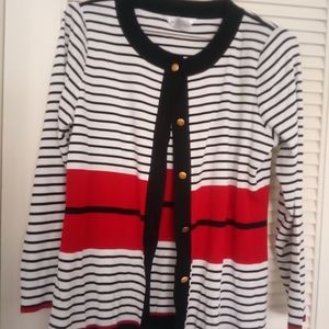 Misook white red and black cardigan sweater. Size medium
